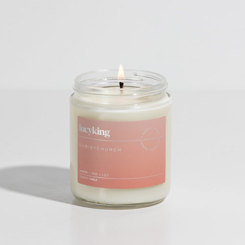 Scented candle inspired by Christchurch with jasmine, lily and rose